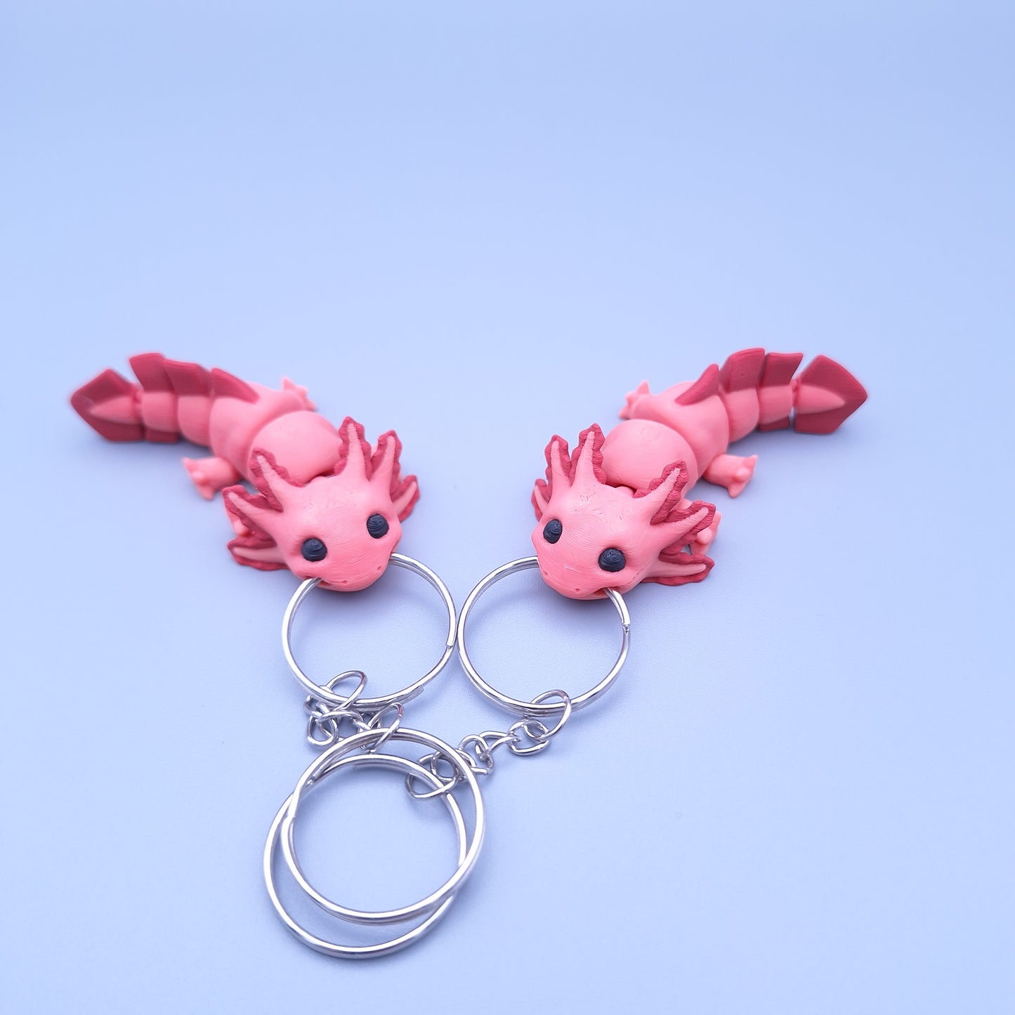 Mini axolotl fidget keychain with articulated tail and frilly gills