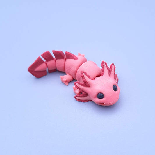 Mini axolotl fidget keychain with articulated tail and frilly gills 
