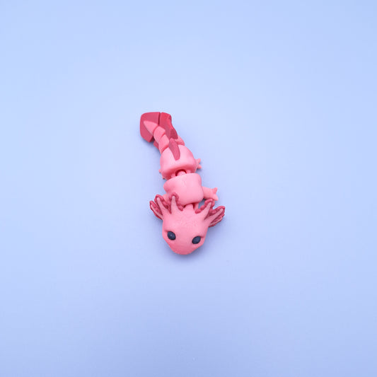 Mini axolotl fidget keychain with articulated tail and frilly gills 